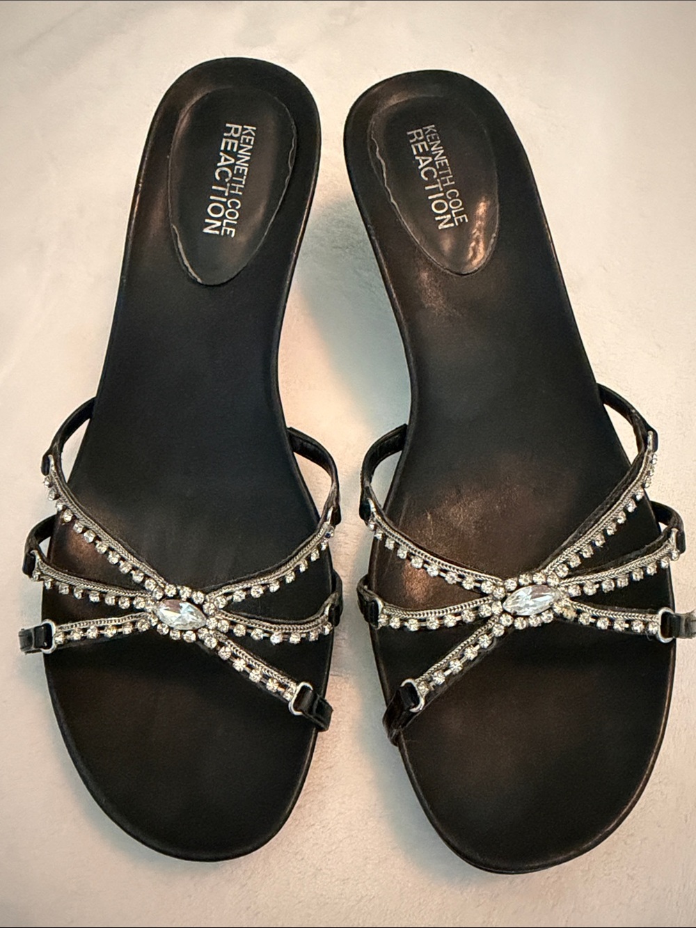 Kenneth Cole Reaction Black Crystal Embellished Slide Sandals